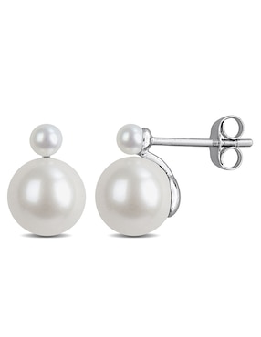 Broqueles redondos Julianna B de oro blanco con acabado brillante perla