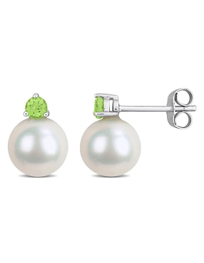 Broqueles Julianna B de oro blanco con acabado brillante peridoto y perla
