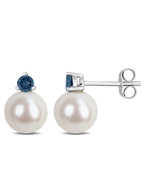 Broqueles de perla Julianna B de oro blanco con acabado brillante topacio