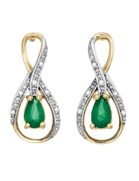 Broqueles de infinito Cristal Joyas de oro 14 K con acabado liso esmeralda y diamante