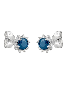 Broqueles redondos Cristal Joyas de oro blanco zafiro y diamante