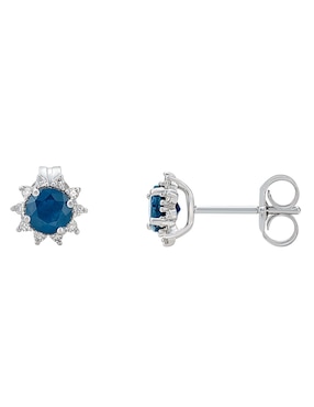 Broqueles redondos Cristal Joyas de oro blanco zafiro y diamante
