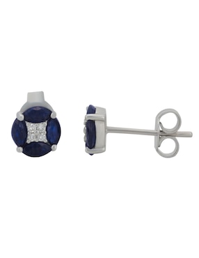 Broqueles redondos Cristal Joyas de oro blanco zafiro y diamante