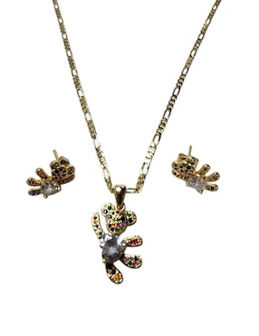Aretes y collar de oso Limerence By Claudia Herrera Ternura de oro vermeil 14 k zirconia