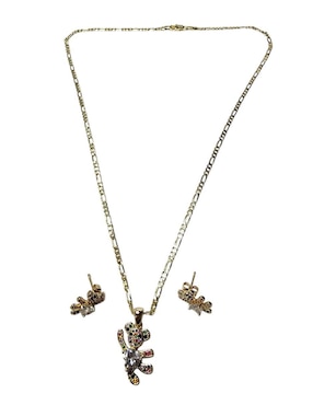 Aretes y collar de oso Limerence By Claudia Herrera Ternura de oro vermeil 14 k zirconia