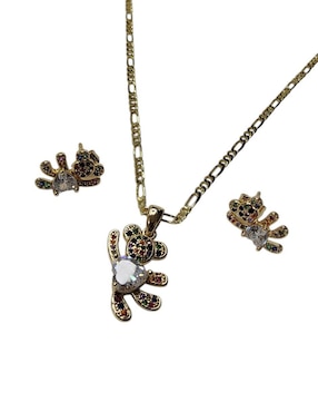 Aretes y collar de oso Limerence By Claudia Herrera Ternura de oro vermeil 14 k zirconia