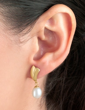 Aretes de perla Cristal Joyas de oro con acabado brillante perla
