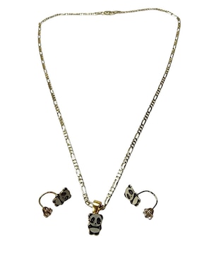 Aretes y collar de panda Limerence By Claudia Herrera Ternura de oro vermeil 14 k zirconia