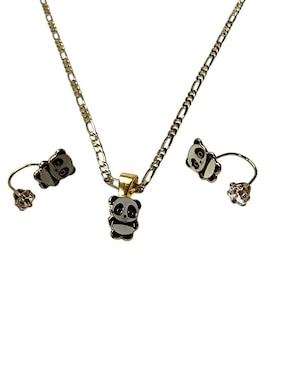 Aretes y collar de panda Limerence By Claudia Herrera Ternura de oro vermeil 14 k zirconia