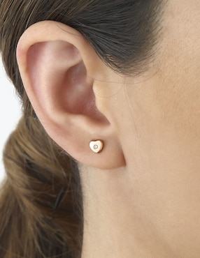Broqueles de corazón Cristal Joyas de oro rosa 14 K con acabado brillante diamante