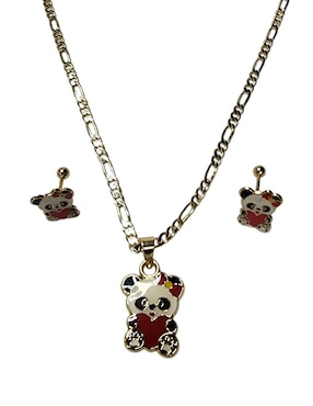 Aretes y collar de panda Limerence By Claudia Herrera Ternura de oro vermeil 14 k