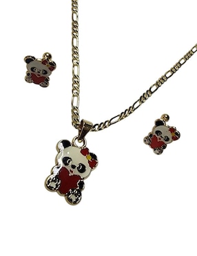 Aretes y collar de panda Limerence By Claudia Herrera Ternura de oro vermeil 14 k