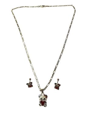 Aretes y collar de panda Limerence By Claudia Herrera Ternura de oro vermeil 14 k