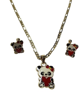 Aretes y collar de panda Limerence By Claudia Herrera Ternura de oro vermeil 14 k