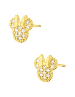 Broqueles redondos Minnie Mouse Sabelli Disney de oro con acabado pavé zirconia