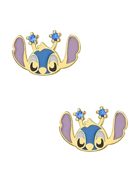 Broqueles Stitch Sabelli Disney de oro con acabado esmaltado zirconia
