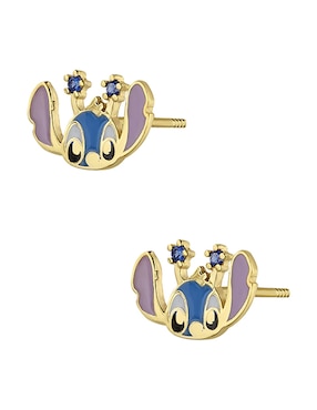 Broqueles Stitch Sabelli Disney de oro con acabado esmaltado zirconia