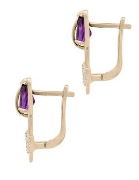 Aretes de flor Valessa de oro con acabado espejo amatista y diamante
