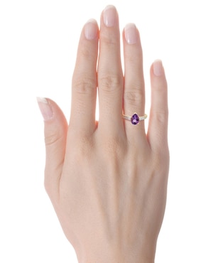 Anillo de gota Valessa 14 k de oro amatista y diamante brillante