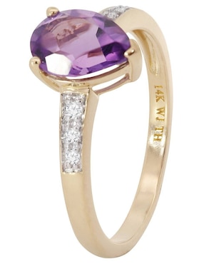 Anillo de gota Valessa 14 k de oro amatista y diamante brillante