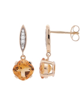 Aretes de rombo Valessa de oro con acabado espejo citrina