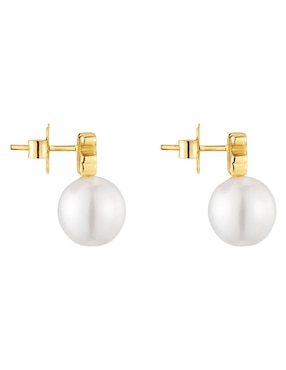 Aretes redondos Oso Tous Sweet Dolls de oro con acabado brillante perla de agua
