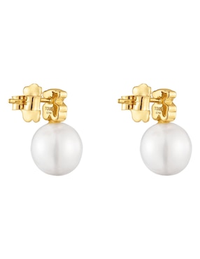 Aretes redondos Oso Tous Sweet Dolls de oro con acabado brillante perla de agua