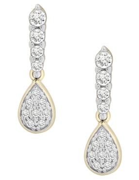 Aretes cortos de gota Mjj Brilliant Inc de oro 14 k con acabado pavé diamante