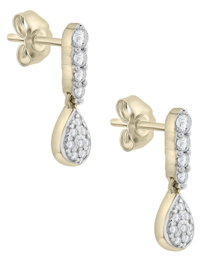 Aretes cortos de gota Mjj Brilliant Inc de oro 14 k con acabado pavé diamante