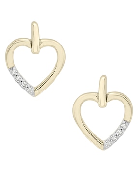 Aretes cortos de corazón Mjj Brilliant Inc de oro 14 k con acabado pavé diamante
