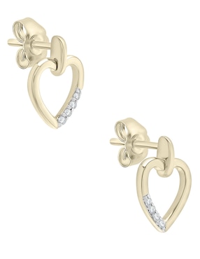 Aretes cortos de corazón Mjj Brilliant Inc de oro 14 k con acabado pavé diamante