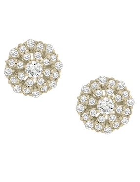 Broqueles de flor Mjj Brilliant Inc de oro 14 K con acabado pavé diamante