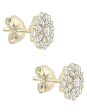Broqueles de flor Mjj Brilliant Inc de oro 14 K con acabado pavé diamante