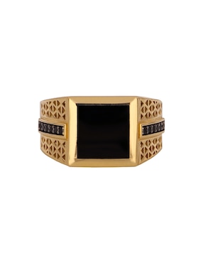 Anillo cuadrado Dinasti 14 k de oro amarillo ónix brillante