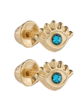 Broqueles de ojo Casal de oro 14 K con acabado brillante circonita