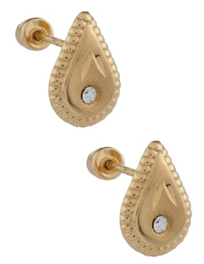 Broqueles de gota Casal de oro florentino 14 K con acabado brillante zirconia