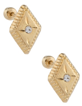 Broqueles de rombo Casal de oro 14 K con acabado brillante zirconia