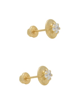 Broqueles redondos Roca de oro con acabado diamantado zirconia