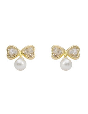 Broqueles de moño Ttvarios Tetera de oro 14 k con acabado lustre perla con zirconia