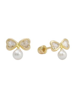 Broqueles de moño Ttvarios Tetera de oro 14 k con acabado lustre perla con zirconia