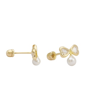 Broqueles de moño Ttvarios Tetera de oro 14 k con acabado lustre perla con zirconia