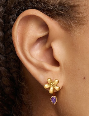 Aretes de flor Tous Daisy de plata P 925 con acabado baño de oro amatista