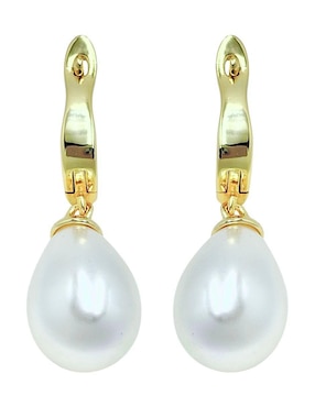 Aretes ovalados Aretize de plata P 925 con acabado baño de oro imitación perla