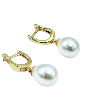 Aretes ovalados Aretize de plata P 925 con acabado baño de oro imitación perla