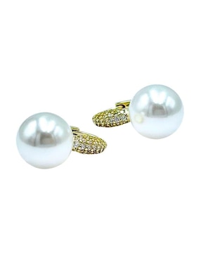 Aretes circulares Aretize de plata P 925 con acabado baño de oro imitación perla