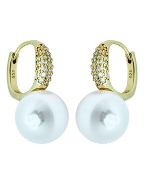 Aretes circulares Aretize de plata P 925 con acabado baño de oro imitación perla