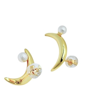 Aretes de luna Aretize Luna de plata P 925 con acabado baño de oro imitación perla