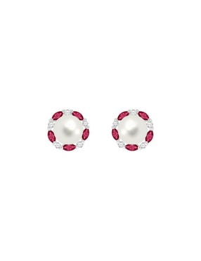 Aretes redondos Fascinare Coco de oro blanco con acabado brillante rubí y diamante