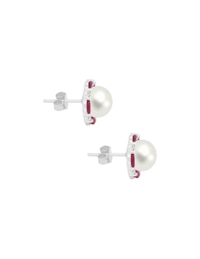 Aretes redondos Fascinare Coco de oro blanco con acabado brillante rubí y diamante