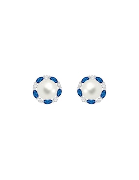Aretes redondos Fascinare Coco de oro blanco con acabado brillante zafiro y diamante